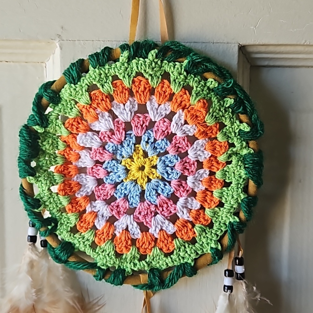 Multicolored Crochet Boho Dreamcatcher Handmade Wall Decor Cottagecore Style - Picture 3 of 17